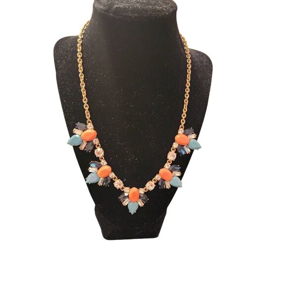 J. CREW statement necklace coral and blue - Picture 1 of 6